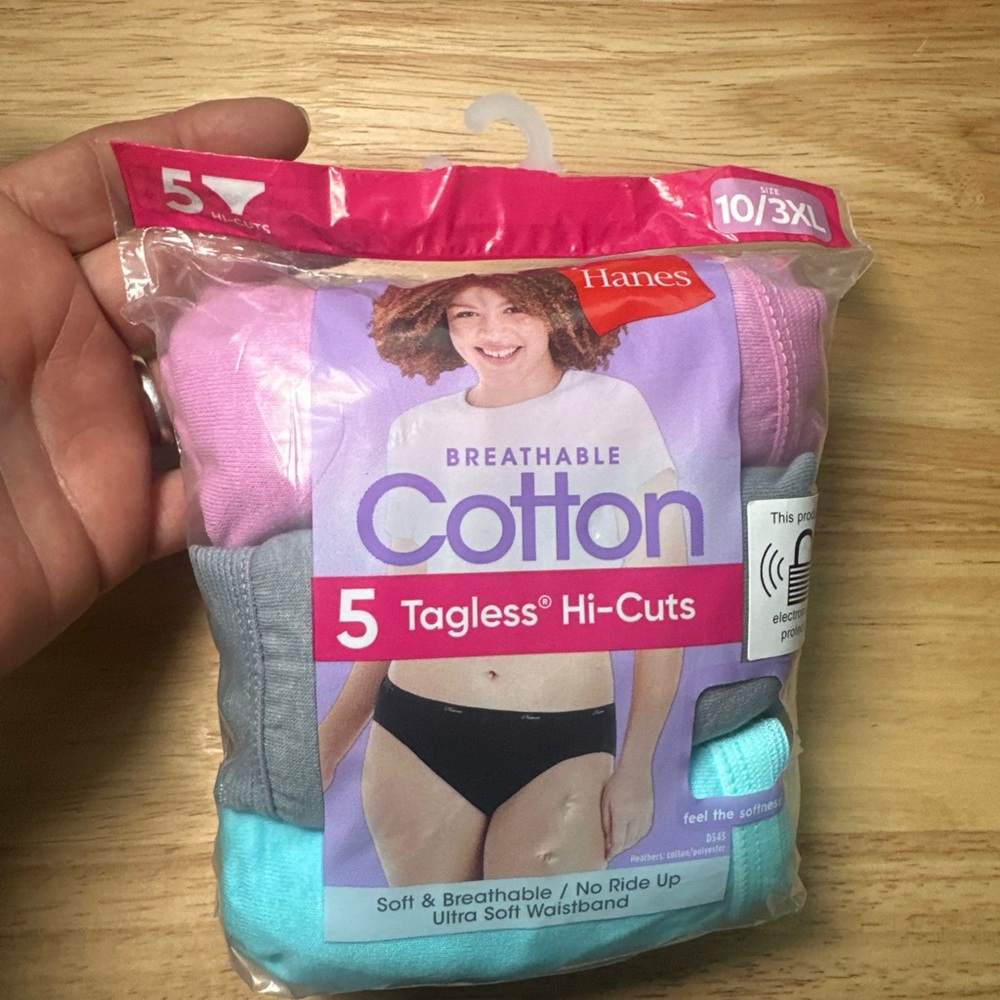 Hanes Pink, Gray & Teal Cotton 5-Pack Tagless Hi-Cut Panties women’s size 19/3xl